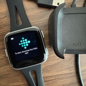 Fitbit Versa Black and Silver Smartwatch, Charger Included